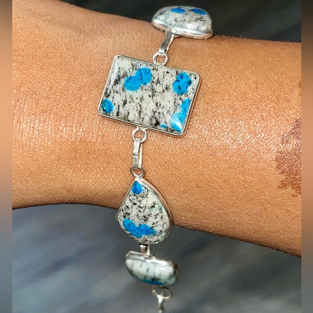“Intuition Stone” K2 Azurite Droplets Granite Bracelet 7 1/2”- 8” - Picture 4 of 11